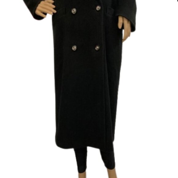 London Fog Full Length Black Double Breasted Wool Coat - Picture 3 of 8